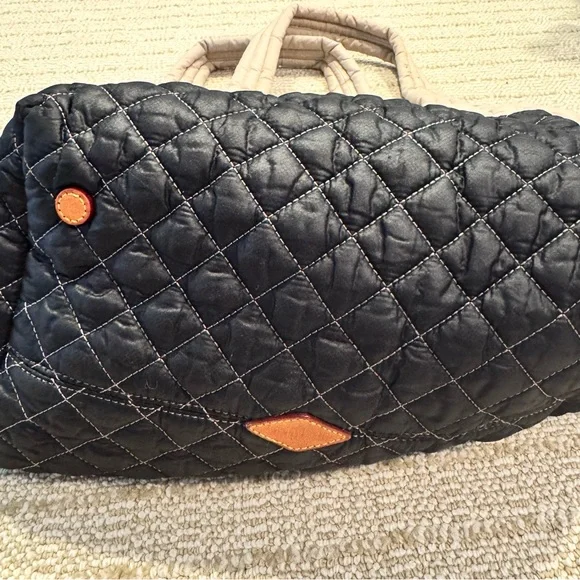 MZ Wallace Quilted Cream and Black Metro Tote Bag - Picture 7 of 8